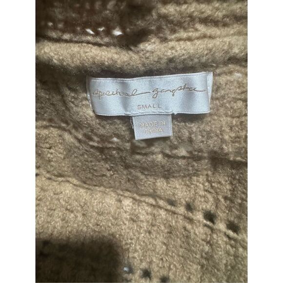 Spiritual Gangster Brown tan merino wool blend open front knit cardigan sweater - Picture 3 of 8